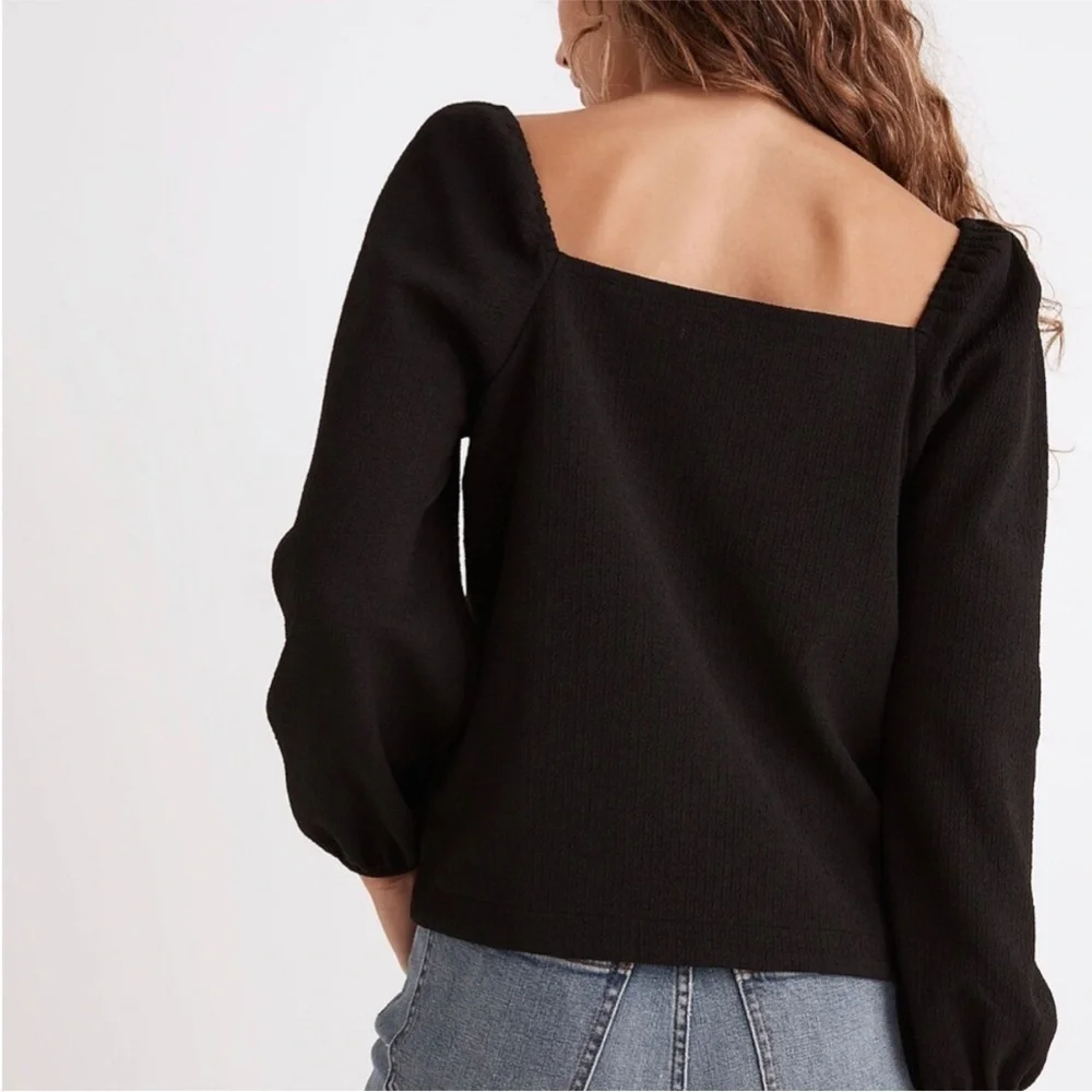 NWT Crepe Square-Neck Puff-Sleeve Top Black Small K15